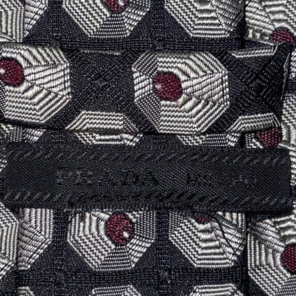 Silk Prada Tie - Black Jacquard Geometric Pattern - EUC - Picture 5 of 5